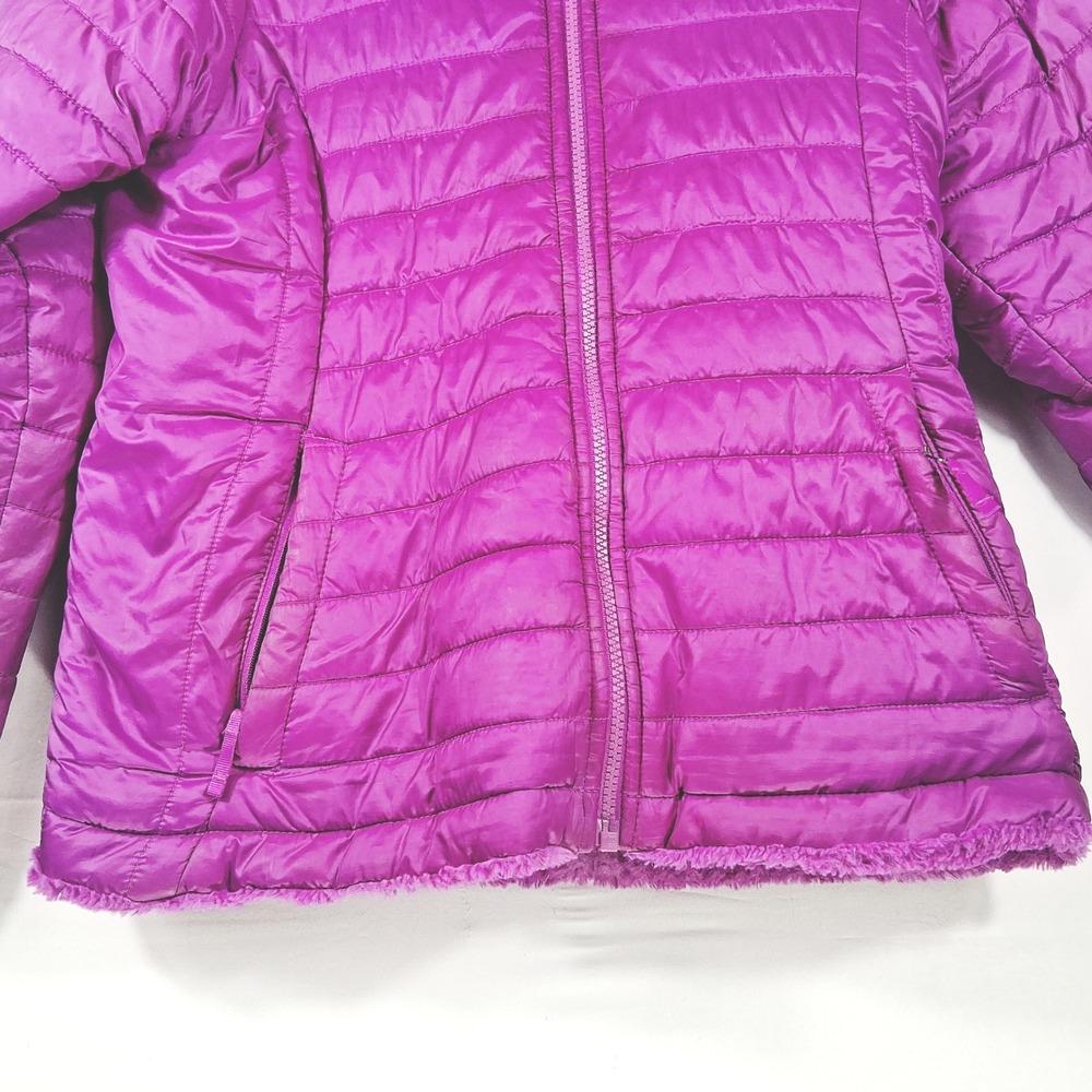 The North Face Girls Mossbud Swirl Reversible Jacket Purple XL 18 Quilted Fleece - Picture 10 of 14